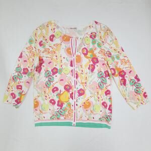 Talbots Charming Cardigan Abstract Floral 3/4 Sleeves Cotton Blend No Size